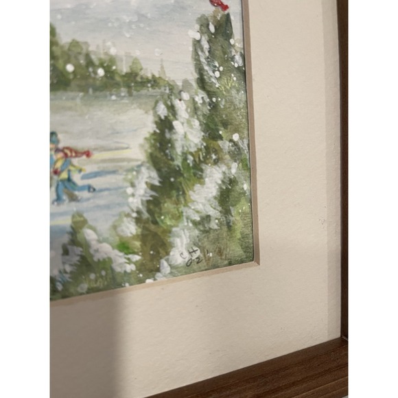 Vintage Framed Watercolor Art Painting Winter Scene Snow Signed CH 2002 Matted - Picture 13 of 16